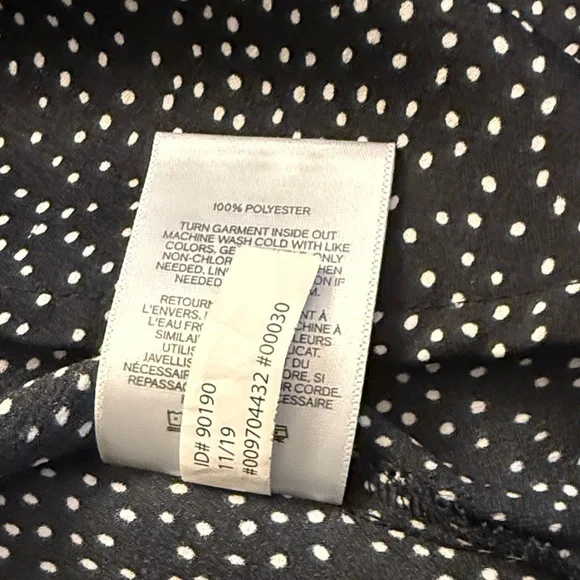 Express Slim Portofino Black Ruffle Collar Polka Dot Blouse Size Large - Picture 3 of 7